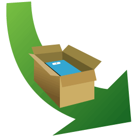 An arrow showing a shipping box that contains contractors licensing courses destined to a school.
